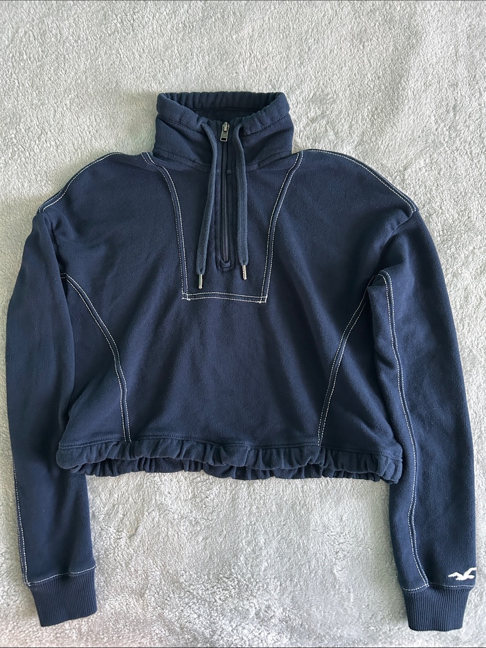 Hollister Navy Half‑Zip Cropped Funnel Neck Sweater Size XS